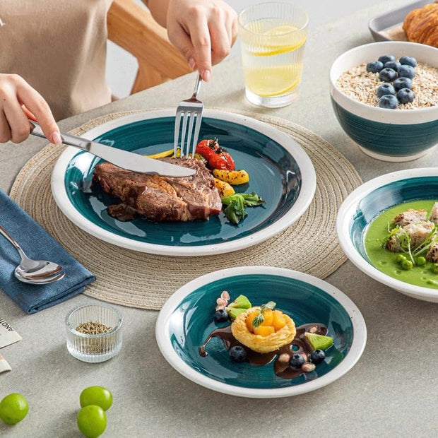 Luxe Serviesset – 32 delig – 8 persoons – Porselein - Bordenset – Dinner platen – Dessertborden - Kommen - Pastabord - Groen