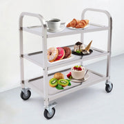 Serveerwagen - Trolley keuken op wieltjes - Keukentrolley - Roestvrijstaal - 75 cm - Zilver