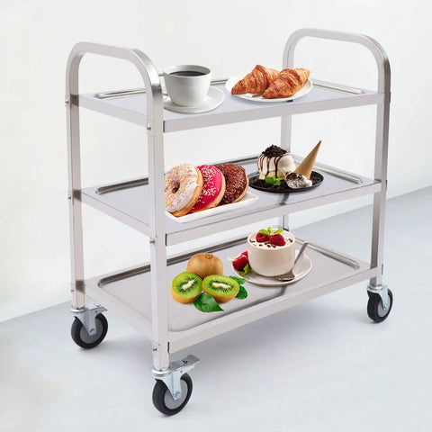 Serveerwagen - Trolley keuken op wieltjes - Keukentrolley - Roestvrijstaal - 75 cm - Zilver