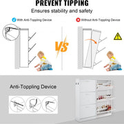 Smalle Schoenenkast - Schoenenrek Wit - 600 x 237 x 1200 mm - Schoenenkantelaar - met 3 Kleppen + Opbergvak Bovenaan - Schoenenkist - 45,35 kg Draagvermogen - Massief Houten - Schoenenopbergkast - voor de Gang