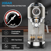 Espressoapparaat - Professionele Kwaliteit - 20 Bar - Semi-automatisch - Melkopschuimer - Inclusief Koffiemolen - Barista - Espresso - Cappuccino - Latte en Mocha