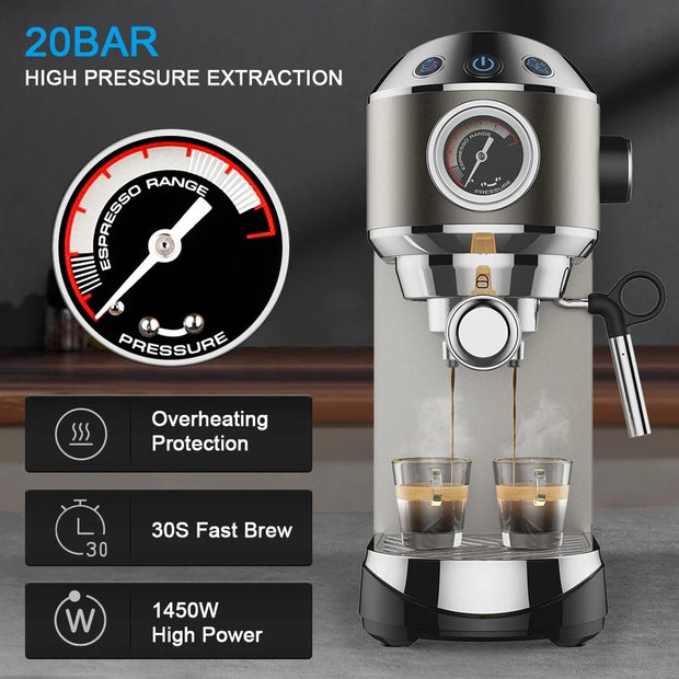 Espressoapparaat - Professionele Kwaliteit - 20 Bar - Semi-automatisch - Melkopschuimer - Inclusief Koffiemolen - Barista - Espresso - Cappuccino - Latte en Mocha