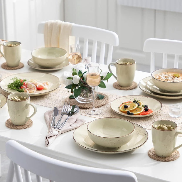 Luxe Serviesset – 32 Delig – 8 Persoons – Keramiek - Bordenset – Dinnerplaten – Dessertborden - Kommen - Mokken - Schaaltjes - Beige