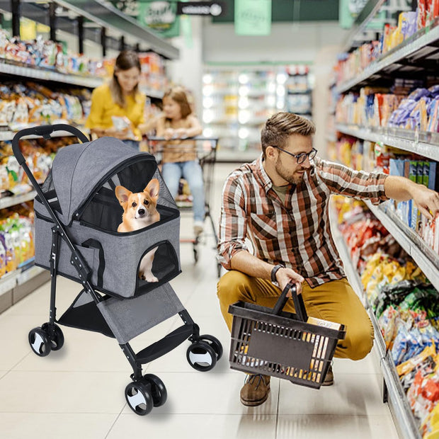 Vouwbare Hondenbuggy - Opvouwbare Dierenwage - voor Honden en Katten - 4-Wiel Dierentransport - Geschikt - voor Huisdieren tot 20 kg - Inclusief Afneembare Dekentje - en Regenhoes - Perfect Cadeau - voor Huisdiereigenaren