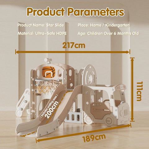 Glijbaan Peuter - Binnen - Buiten - Speeltuin - Speelhuis - Multifunctioneel - Speelgoed - Speeltoestel - Beige/Grijs - 189x217x111cm