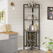 Hoek Wijnrek - 4-laags - Industrieel - Wijnrek Metaal - Staand Flessenrek - voor 18 flessen - Grijs en Zwart - 40 x 40 x 160 cm