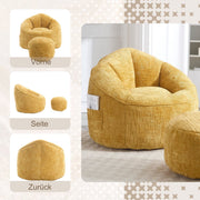 Zitzak Sofa met Voetensteun - Luxe Chenille Bean Bag Stoel -- Ergonomische Loungestoel met Hoge Rugleuning – Comfortabele Fauteuil - Geel