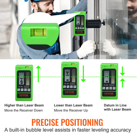Professionele Laser Detector - Pulse Kruislijnlaser - ±1,5 mm Waterpas Bereik - 1,5 V Batterijen - 20 uur Bedrijfstijd - Dubbel LCD-display met Achtergrondverlichting