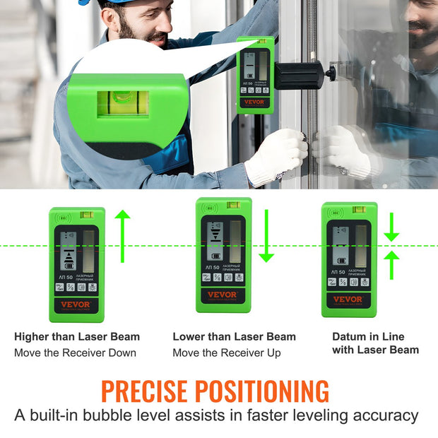 Professionele Laser Detector - Pulse Kruislijnlaser - ±1,5 mm Waterpas Bereik - 1,5 V Batterijen - 20 uur Bedrijfstijd - Dubbel LCD-display met Achtergrondverlichting