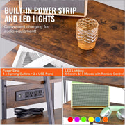 Mediastandaard met stekkerdozen - Hoek-tv-standaard - In hoogte verstelbare houten planken voor diverse media apparaten