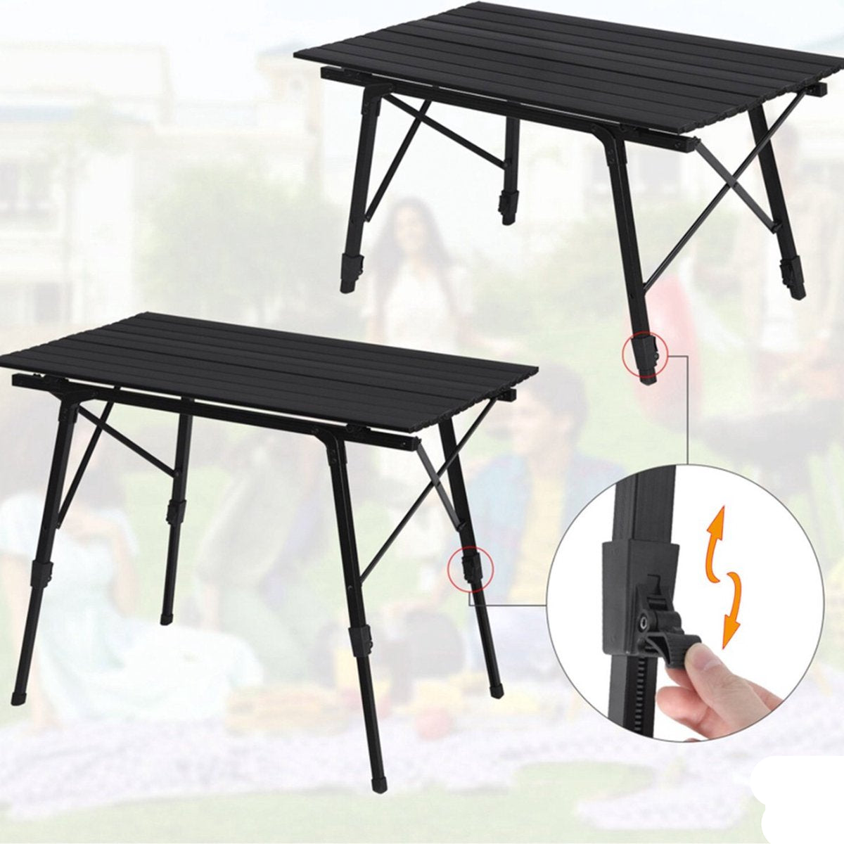 Campingvouwtafel - Opvouwbaar - 4 personen - Picknicktafel - Kinderen & Volwassenen - Verstelbare Hoogte - Zwart