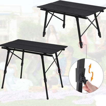 Campingvouwtafel - Opvouwbaar - 4 personen - Picknicktafel - Kinderen & Volwassenen - Verstelbare Hoogte - Zwart