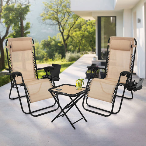 Ligstoel set 3-delig taupe opvouwbaar met tafel ML-Design