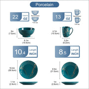 Serviesset - Ceramisch - Donkergroen/Goud - 16-delig - Ontwerp Door Goud Splash - Dinerbord - Dessertbord - Kommen - Koffiekoppen