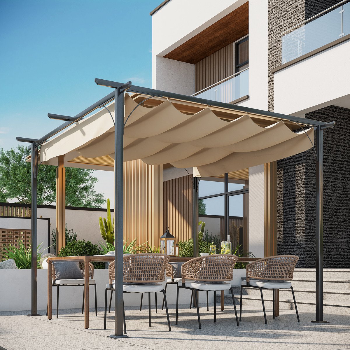 Cabrio-zonnedak - Luifel Tuinpaviljoen - Waterafstotende Luifel 3 x 3 m - Beige