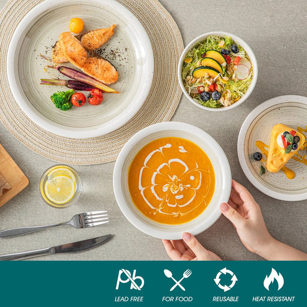 Luxe Serviesset – 16 Delig – 4 Persoons – Keramiek - Bordenset – Dinnerplaten – Dessertborden - Kommen - Pastakom - Beige