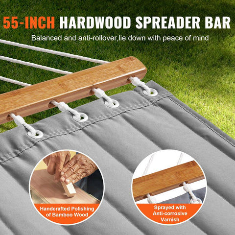 Hangmat met Standaard - Stalen kettingen - Grijs verdikt doek met Kussen - 2 Persoons - 376x105x140cm - Max 210kg