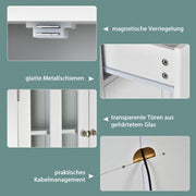 Keukenkast hoog, 170 cm buffetkast hout, hoge kast met 2 laden & verstelbare planken & glazen deuren & draadgat, keukenbuffet vrijstaand, buffet voor keuken eetkamer, wit