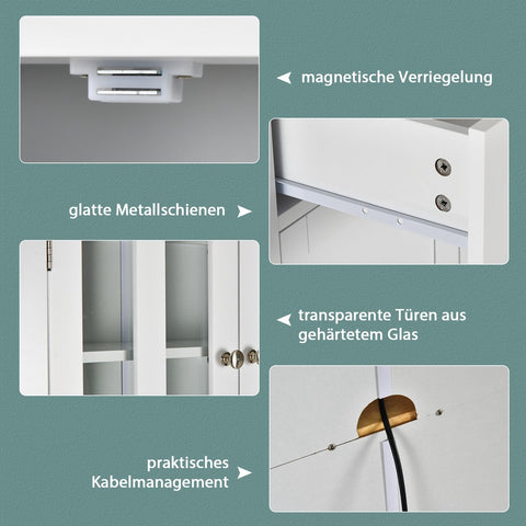 Keukenkast hoog, 170 cm buffetkast hout, hoge kast met 2 laden & verstelbare planken & glazen deuren & draadgat, keukenbuffet vrijstaand, buffet voor keuken eetkamer, wit