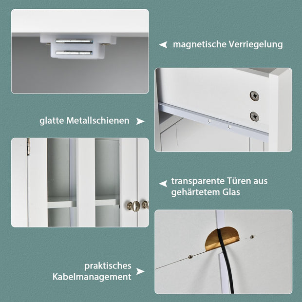 Keukenkast hoog, 170 cm buffetkast hout, hoge kast met 2 laden & verstelbare planken & glazen deuren & draadgat, keukenbuffet vrijstaand, buffet voor keuken eetkamer, wit