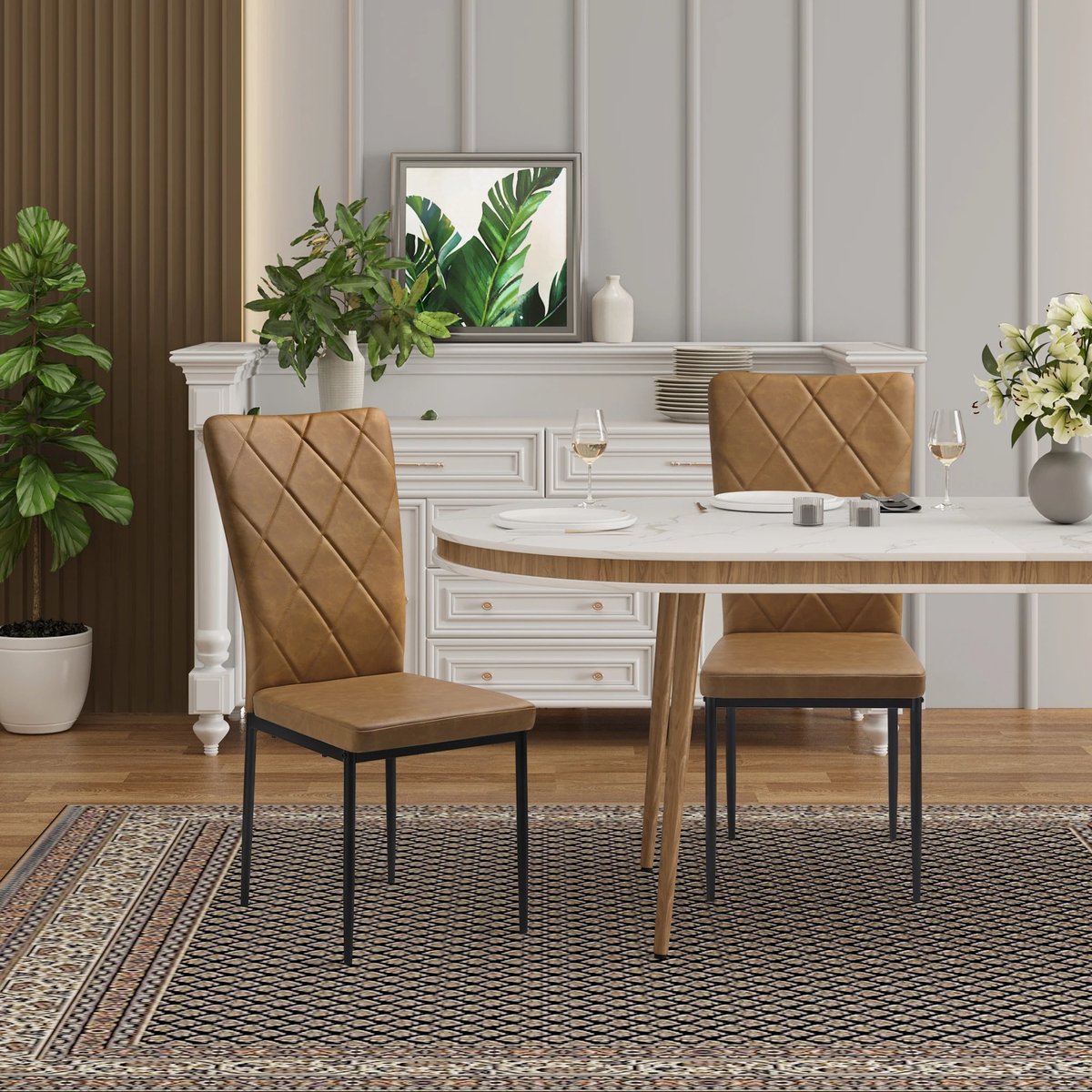 Chairs - Set Of 4 - Dining Room Chairs - Brown - Faux Leather - Dining Room - Upholstered - 94.5x41x43 Cm - Modern