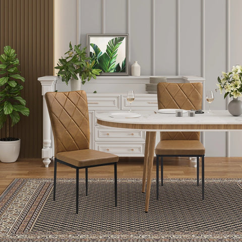Chairs - Set Of 4 - Dining Room Chairs - Brown - Faux Leather - Dining Room - Upholstered - 94.5x41x43 Cm - Modern