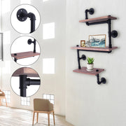 Floating wall shelf - Wall rack - 3 tiers - Vintage Industrial Wall - Shelf Wood Industrial Pipe Shelves