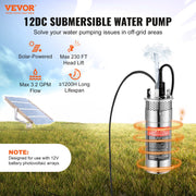 Zonne-Waterpomp - 20W - Stroom 15L/min - Opvoerhoogte 70 m - met 3 m Stroomkabel - Beschermingsgraad IP68 - voor Putten -  Boerderijirrigatie - Boerderijdieren Water Geven - Zilver
