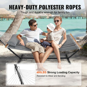 Hangmat met Standaard - Stalen kettingen - Grijs verdikt doek met Kussen - 2 Persoons - 376x105x140cm - Max 210kg