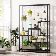 Plantenrek - Plantenstandaard - Plantenrek voor Binnen en Buiten - Plantenrek met 5 Niveaus en 10 S-haken - Zwart - 100 x 30 x 180 cm