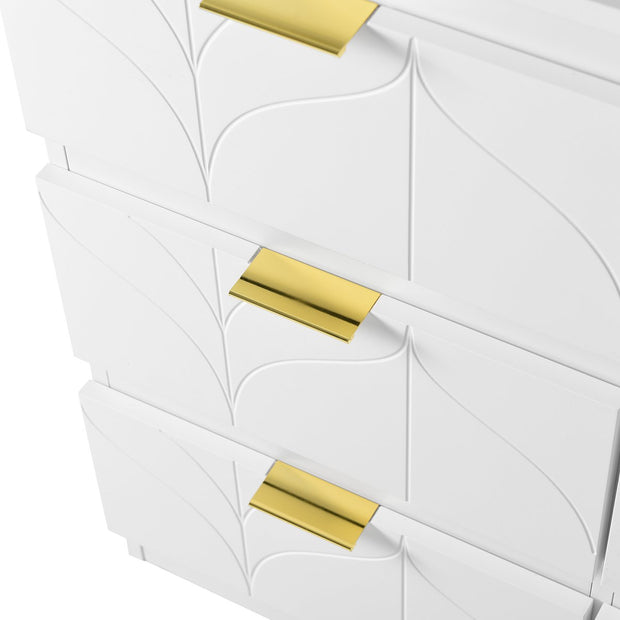 Kaptafel, Wit (Zonder spiegel en kruk), met 6 Laden, Vergulde Handgrepen, draaibaar tafelblad (180°), gelakt, bloemmotief, schokbestendig afgeronde hoeken