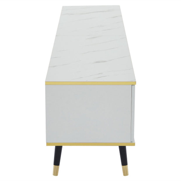 Modern Tv-kast - in Wit - Met een Uniek Patroon - 200x40x46cm - voor Televisie tot 80 inch - Twee Deuren - Kabelbeheer