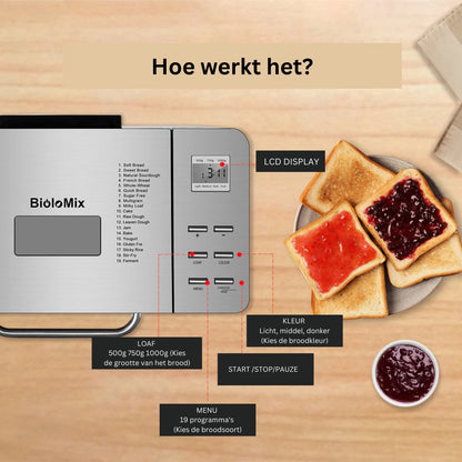 Bread Machine - Bread Baking Machine - Bread Maker Machine - Bread Maker - Food Processor - Automatic Bread Maker - 650W - Silver - 1000g