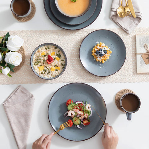 Luxe Serviesset – 32 delig – 8 persoons – Porselein - Bordenset – Dinner platen – Dessertborden - Kommen - Mokken - Schaaltjes -Grijs