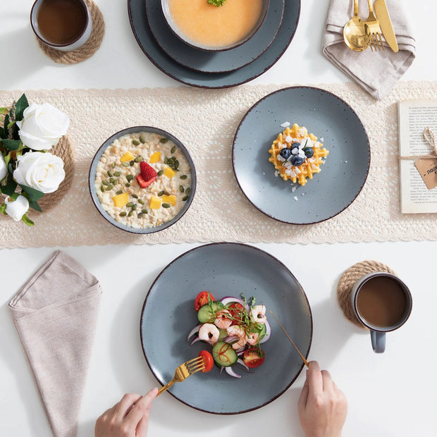 Luxe Serviesset – 32 delig – 8 persoons – Porselein - Bordenset – Dinner platen – Dessertborden - Kommen - Mokken - Schaaltjes -Grijs