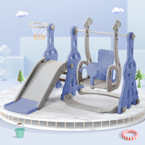 Glijbaan - Binnen en buiten - Baby - 1 jaar tot 3 jaar - BPA-vrij - Speeltoren 4 in 1 - Blauw/Grijs
