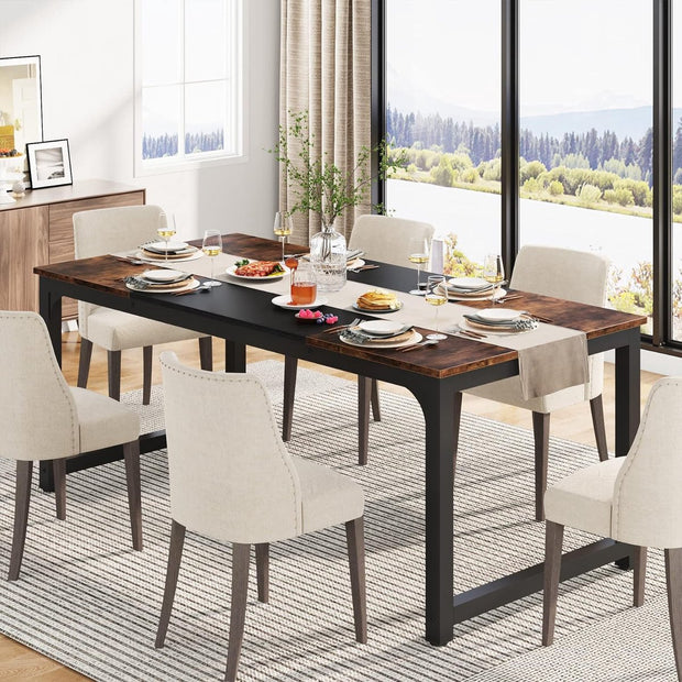 Keukentafel - Eettafel - 160 x 80 x 75 cm - Eetkamertafel voor 6-8 Personen - met Stevige Metalen Poten - Industrieel Design - Vintage - Rustiek Bruin
