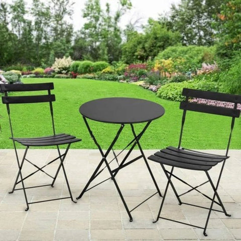 Orgineel Frans Bistroset - Patio Set - Hemelsblauw - 1x Tafel - 2x Stoelen - Opvouwbaar - Zwart