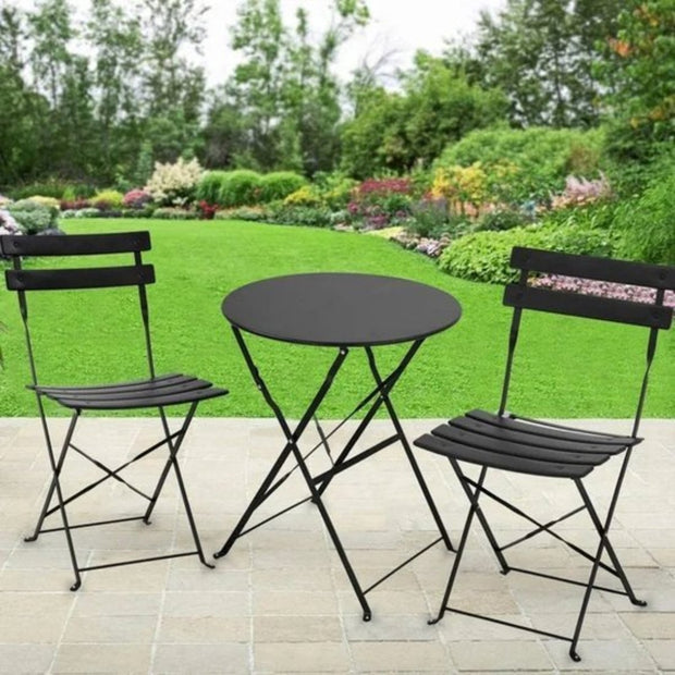 Orgineel Frans Bistroset - Patio Set - Hemelsblauw - 1x Tafel - 2x Stoelen - Opvouwbaar - Zwart