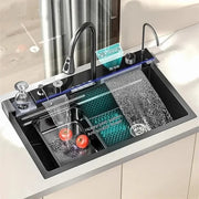 Waterfall Sink Set - Digital Display - Cup Cleaner - Waterfall - Multiple Modes - Cutting Board - Black - Modern - Unique