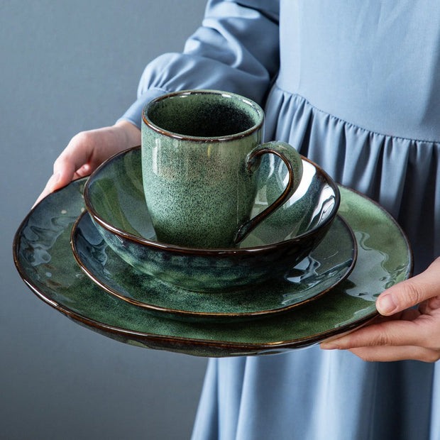 32-Delige  - Groene - Servies set - Ovenverandering - Glazuur - Porseleinen - Serviesgoed Set - Met Diner- Dessertbord - Kom - Mok - Groen