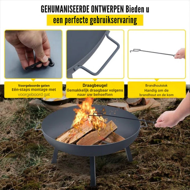 Vuurkorf - Voor buiten - 85 cm Diameter - 2-in-1 Functionele en Ondersteunende