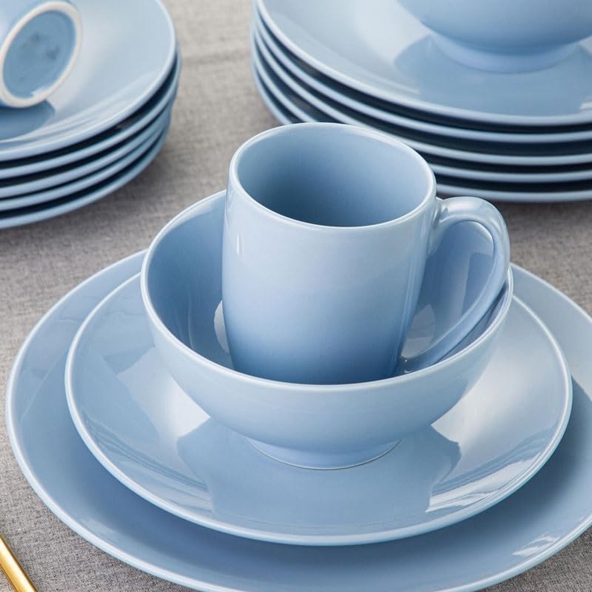 Luxe Serviesset – 16 delig – 4 persoons – Porselein - Bordenset – Dinner platen – Dessertborden - Kommen -Mokken - Paars