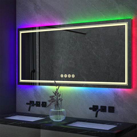 Moderne Badkamerspiegel - RGB Kleuren - Dimbare LED Verlichting - Anti-Condens Spiegel - Breukbestendig - 80x80cm