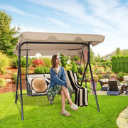 Schommelzitje - Schommelbank - Ligstoel met zonnedak - 3-zits - Lichtbruin/Beige