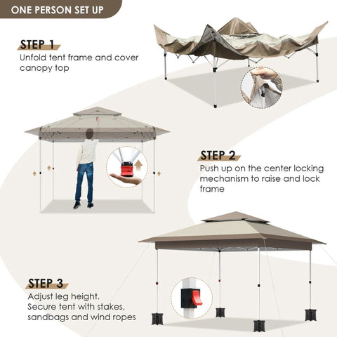 Paviljoen – Luifel - Koepeltenten - Voortent - Zonnewering - Pop-up - 3.6 x 3.6 m - Stahoogte 3 m - Voortent, Tuintent, Zonnescherm, Partytent, Windscherm, UV-bescherming 50+ – Outdoor, Camping, Tuin – Kamperen – Donker khaki