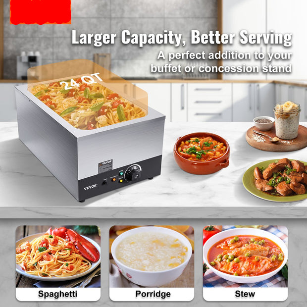 Commerciële Voedselverwarmer - Volledige Grootte - 1200W - 26,4L - Roestvrij Staal - Nat of Droog Gebruik - 6,5kg - Ideaal voor Buffet - Eetkraampjes en Barbecues