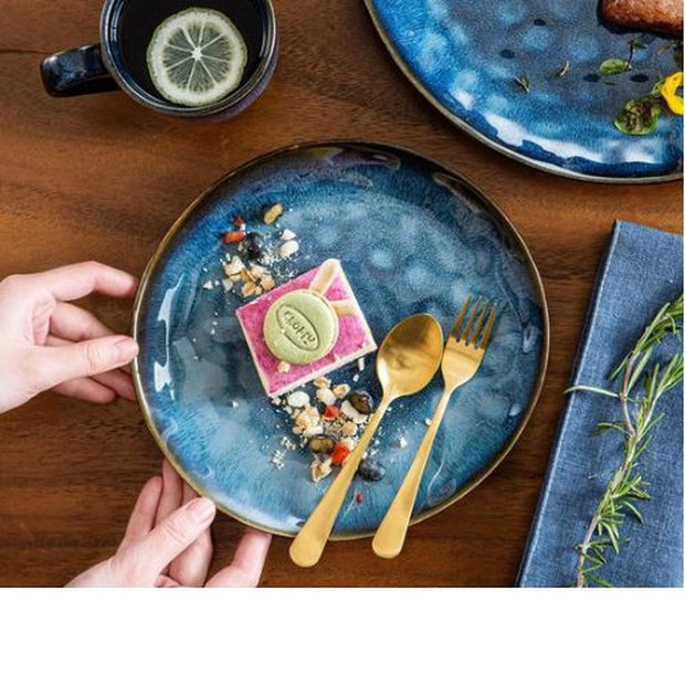 32-Delige Serviesset - 8 Persoons - Sterrenblauwe Glazuurlaag - Inclusief Dinerborden, Dessertborden, Kommen en Mokken - Blauw