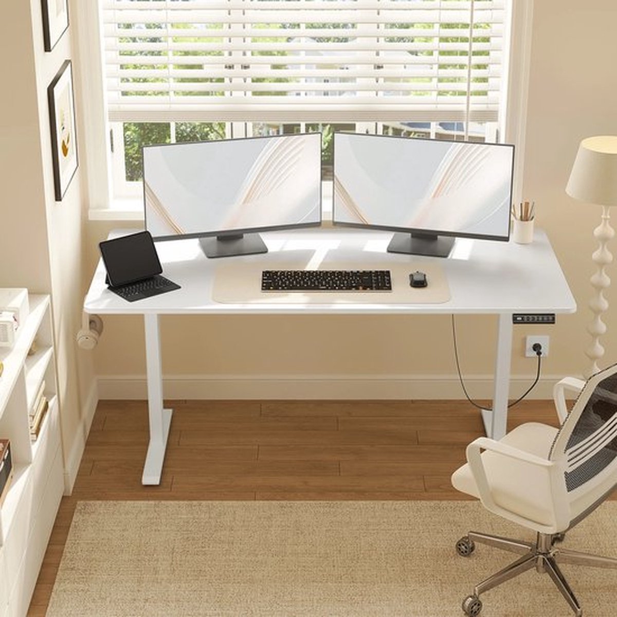Bureau - Wit - 100x60cm - Sta Bureau - Elektrisch Bureau - Verstelbaar - Thuiskantoor - Studeren (Copy)