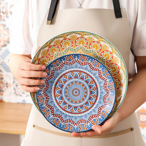 Serviesset - 32-delig - Bohemian Mandala Design - Turquoise Porselein - Diner,Dessertborden, Kommen & Mokken - Uniek & Stijlvol